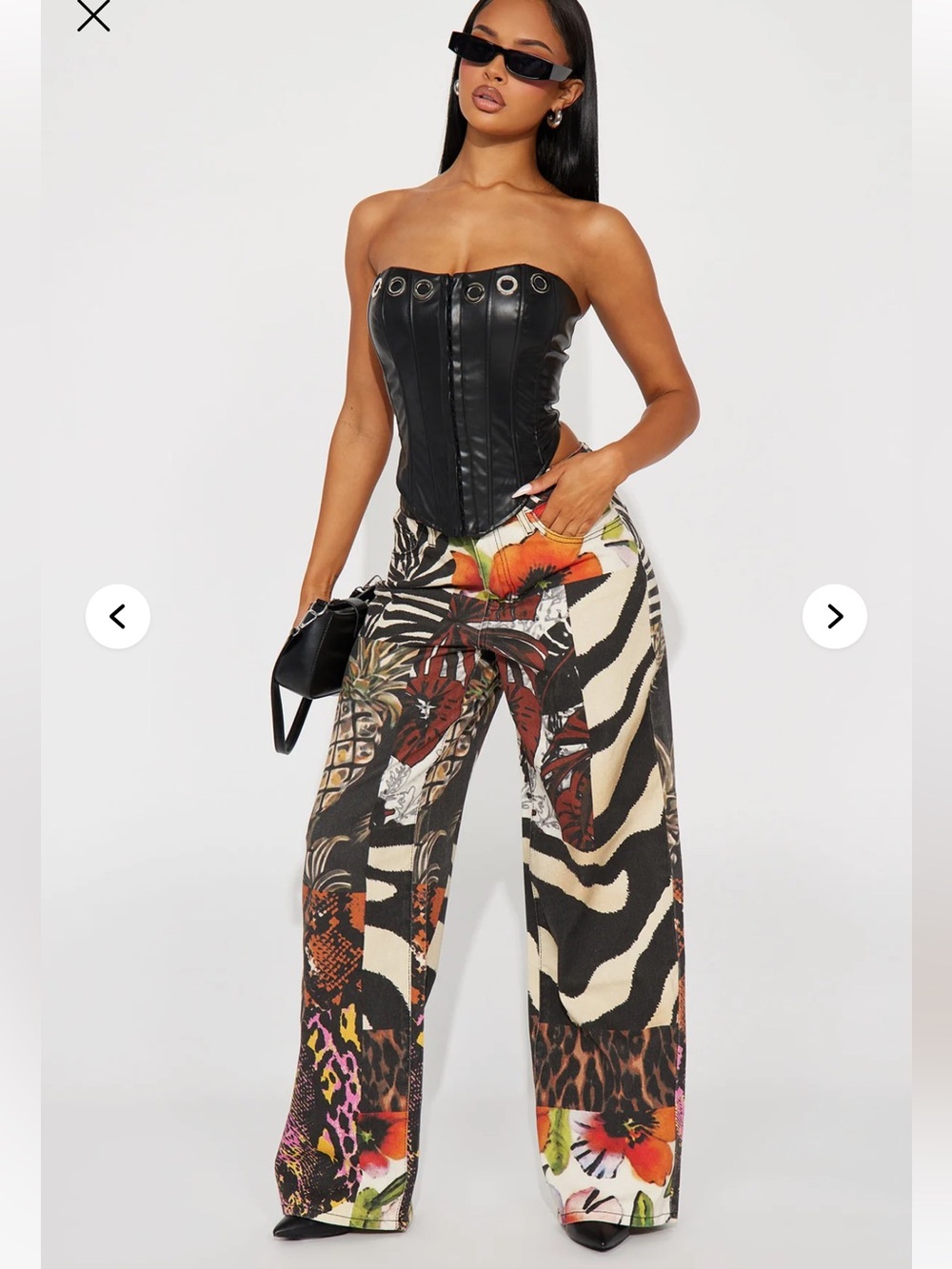 Fashion Nova Black Multi Tropical Patchwork Wide-Leg Pants Sz 7